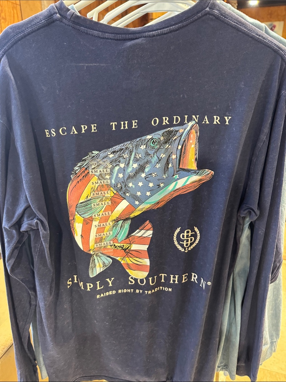 Simply Southern Navy Long Sleeve Shirt with Patriotic Fish Graphic